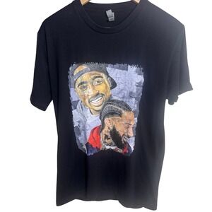 Tupac 2Pac Nipsey Hussle Black Graphic T-Shirt Men's L Hip Hop Rap Music
